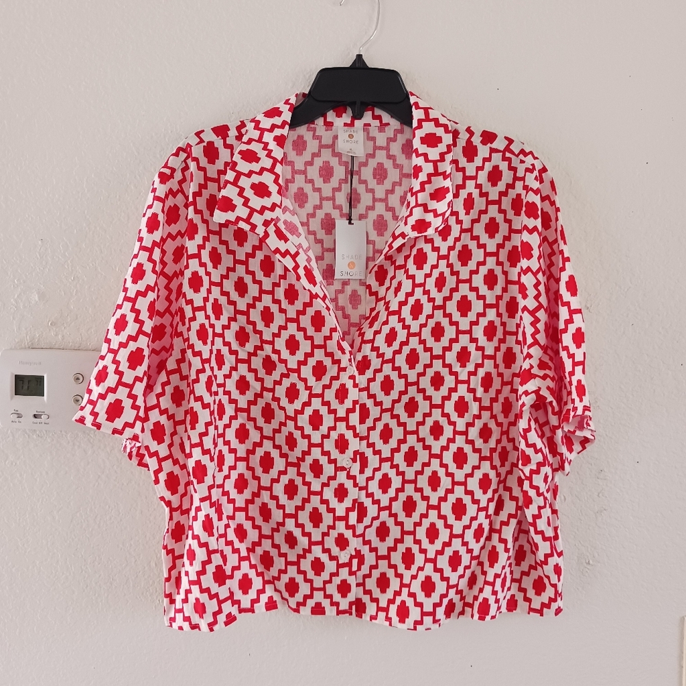 Shade & Shore Crop Linen-Blend Top‎